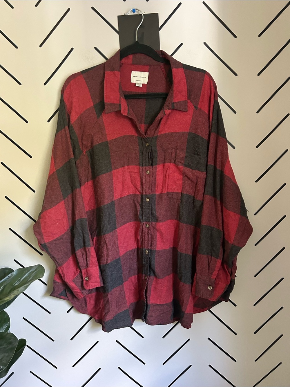 American eagle oversized fit plaid long sleeve button up